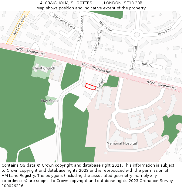 4, CRAIGHOLM, SHOOTERS HILL, LONDON, SE18 3RR: Location map and indicative extent of plot