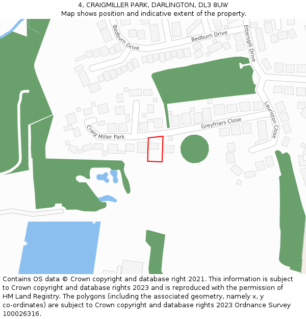 4, CRAIGMILLER PARK, DARLINGTON, DL3 8UW: Location map and indicative extent of plot