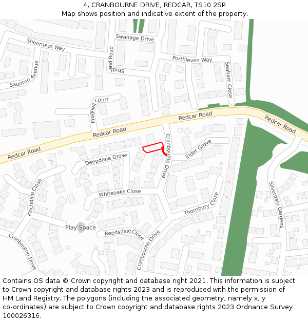 4, CRANBOURNE DRIVE, REDCAR, TS10 2SP: Location map and indicative extent of plot