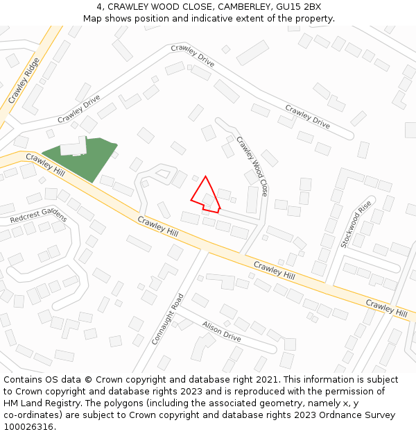 4, CRAWLEY WOOD CLOSE, CAMBERLEY, GU15 2BX: Location map and indicative extent of plot