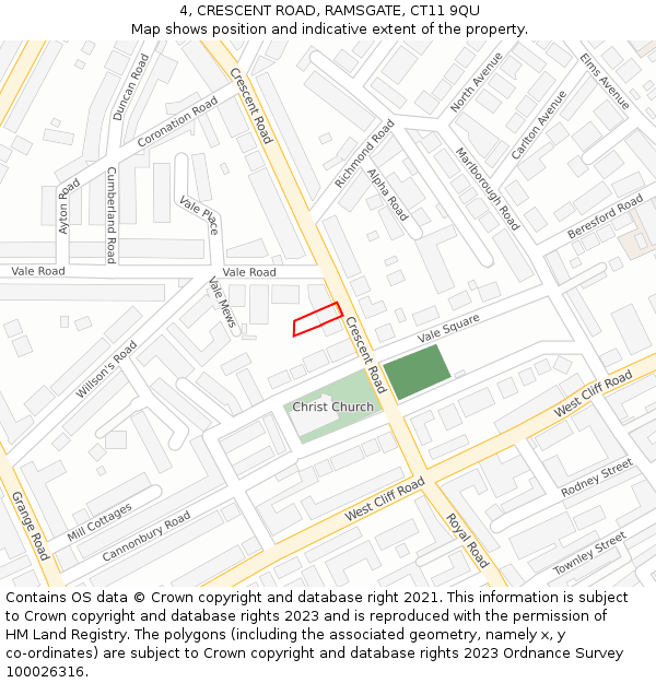 4, CRESCENT ROAD, RAMSGATE, CT11 9QU: Location map and indicative extent of plot