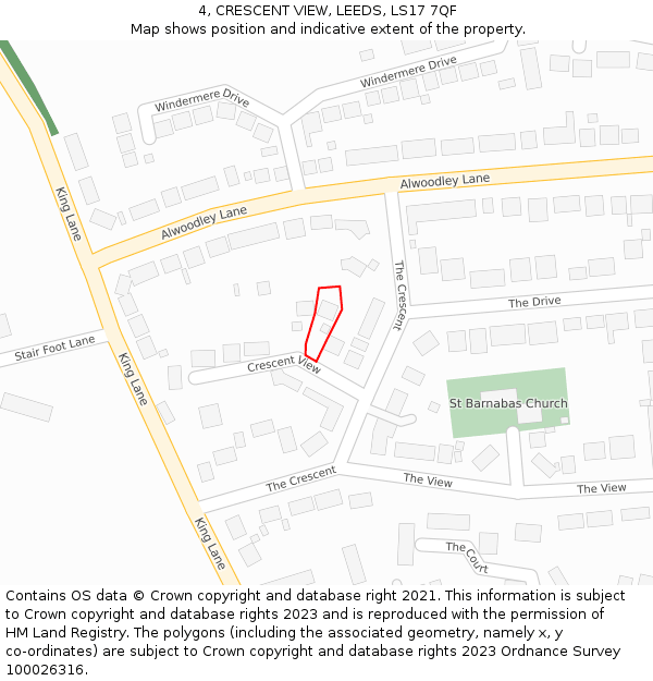 4, CRESCENT VIEW, LEEDS, LS17 7QF: Location map and indicative extent of plot