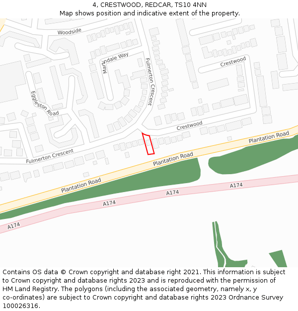 4, CRESTWOOD, REDCAR, TS10 4NN: Location map and indicative extent of plot