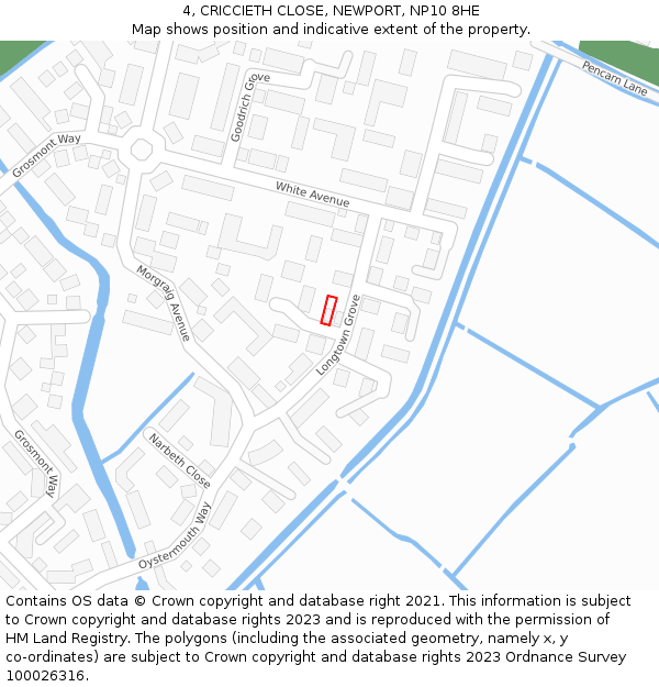 4, CRICCIETH CLOSE, NEWPORT, NP10 8HE: Location map and indicative extent of plot
