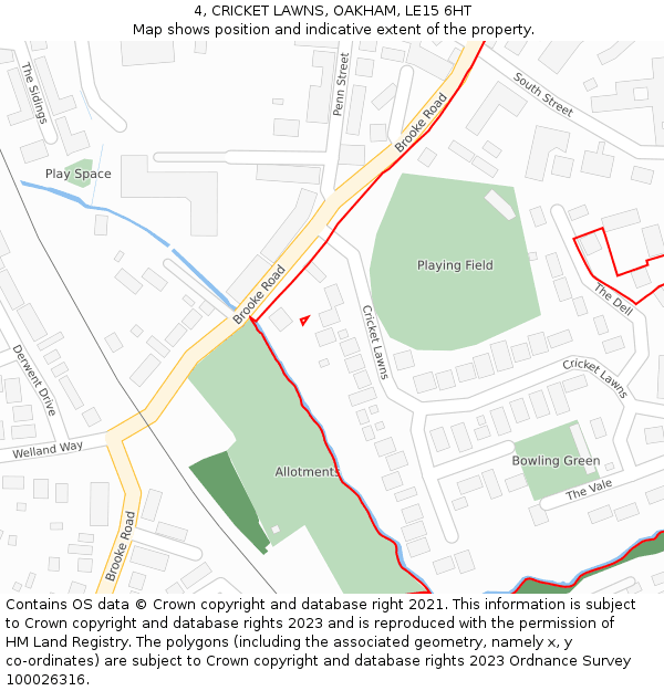 4, CRICKET LAWNS, OAKHAM, LE15 6HT: Location map and indicative extent of plot