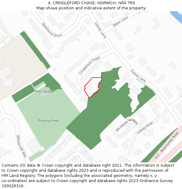 4, CRINGLEFORD CHASE, NORWICH, NR4 7RS: Location map and indicative extent of plot