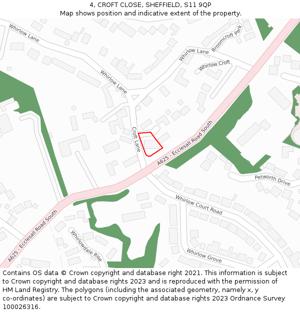 4, CROFT CLOSE, SHEFFIELD, S11 9QP: Location map and indicative extent of plot