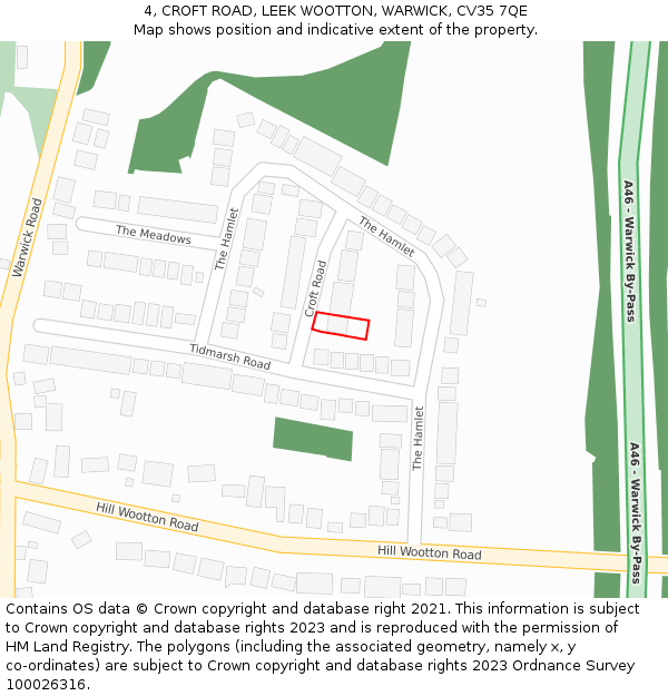 4, CROFT ROAD, LEEK WOOTTON, WARWICK, CV35 7QE: Location map and indicative extent of plot