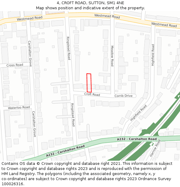 4, CROFT ROAD, SUTTON, SM1 4NE: Location map and indicative extent of plot