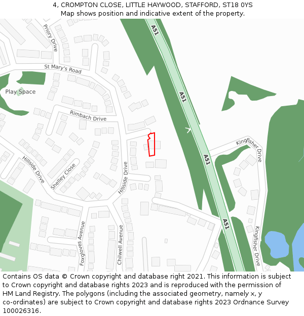 4, CROMPTON CLOSE, LITTLE HAYWOOD, STAFFORD, ST18 0YS: Location map and indicative extent of plot