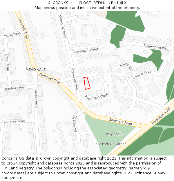 4, CRONKS HILL CLOSE, REDHILL, RH1 6LX: Location map and indicative extent of plot