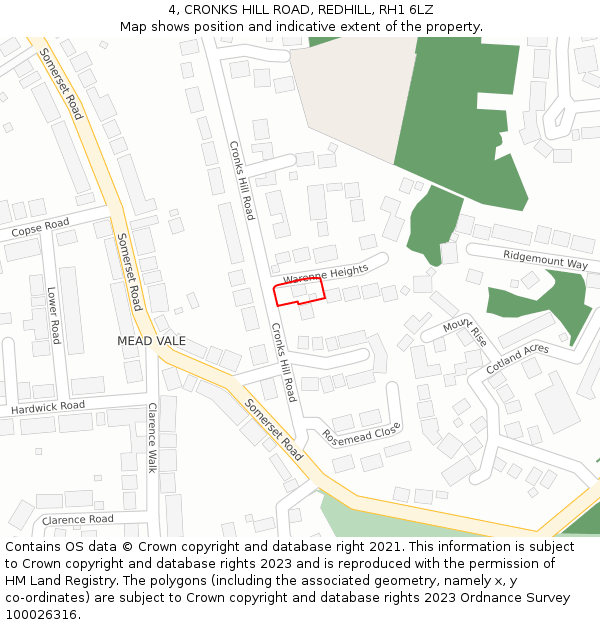 4, CRONKS HILL ROAD, REDHILL, RH1 6LZ: Location map and indicative extent of plot