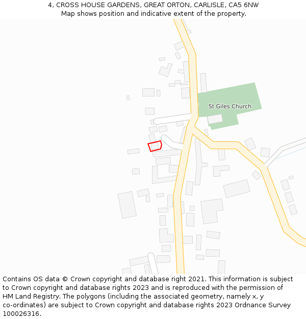 4, CROSS HOUSE GARDENS, GREAT ORTON, CARLISLE, CA5 6NW: Location map and indicative extent of plot