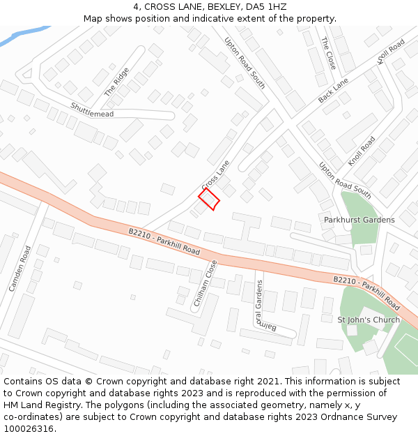 4, CROSS LANE, BEXLEY, DA5 1HZ: Location map and indicative extent of plot