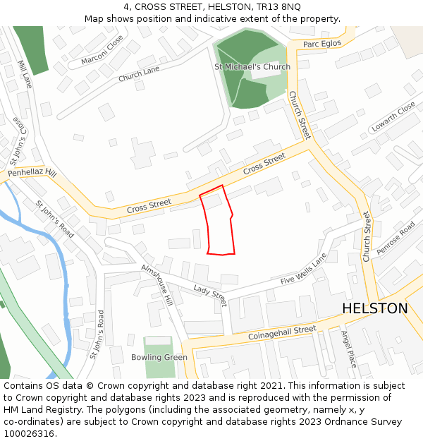 4, CROSS STREET, HELSTON, TR13 8NQ: Location map and indicative extent of plot