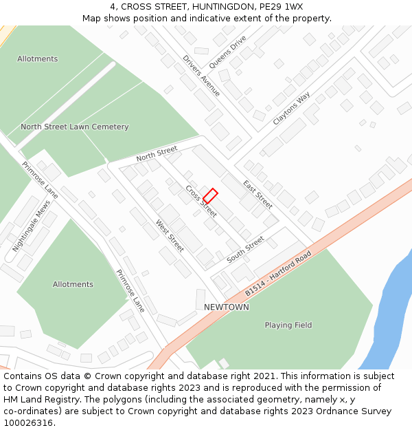 4, CROSS STREET, HUNTINGDON, PE29 1WX: Location map and indicative extent of plot