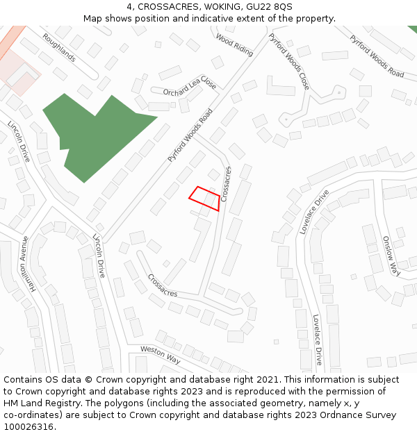 4, CROSSACRES, WOKING, GU22 8QS: Location map and indicative extent of plot