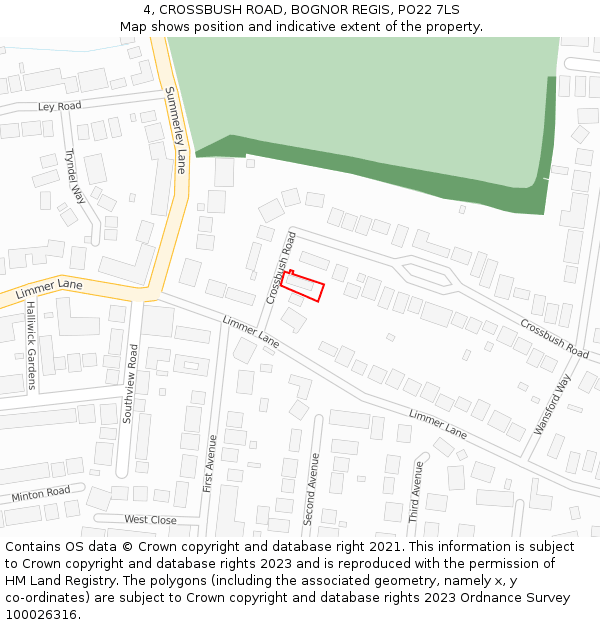 4, CROSSBUSH ROAD, BOGNOR REGIS, PO22 7LS: Location map and indicative extent of plot