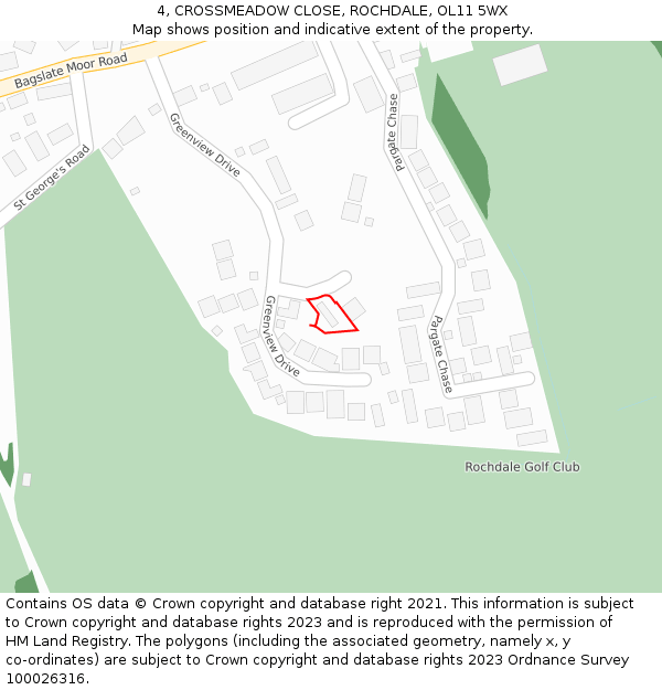 4, CROSSMEADOW CLOSE, ROCHDALE, OL11 5WX: Location map and indicative extent of plot