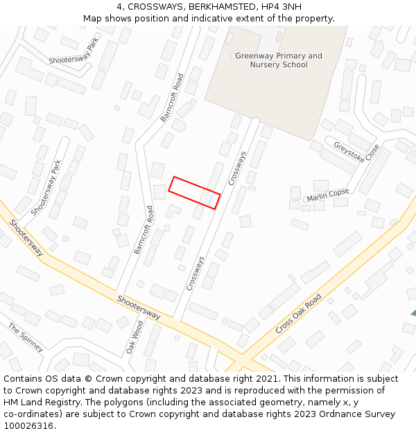 4, CROSSWAYS, BERKHAMSTED, HP4 3NH: Location map and indicative extent of plot