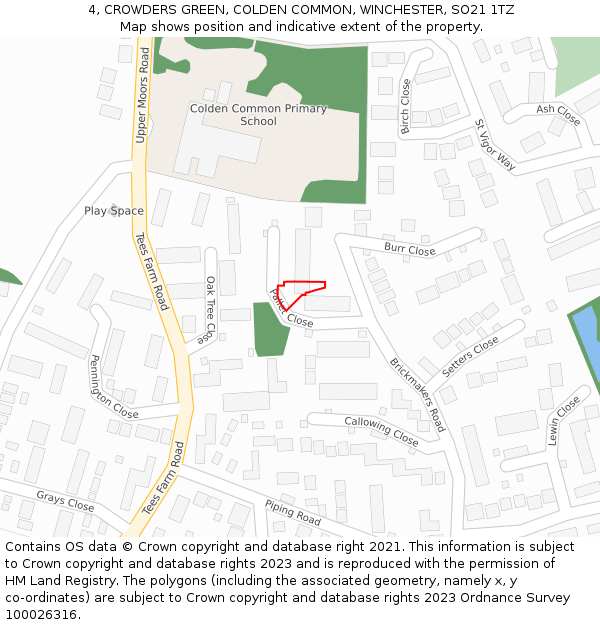 4, CROWDERS GREEN, COLDEN COMMON, WINCHESTER, SO21 1TZ: Location map and indicative extent of plot