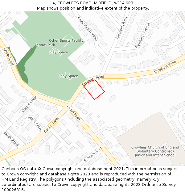 4, CROWLEES ROAD, MIRFIELD, WF14 9PR: Location map and indicative extent of plot