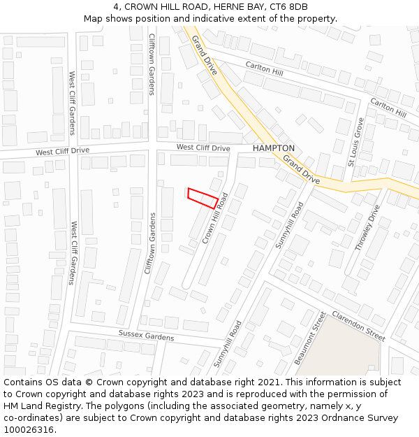 4, CROWN HILL ROAD, HERNE BAY, CT6 8DB: Location map and indicative extent of plot