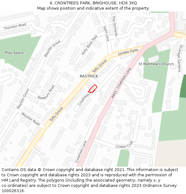 4, CROWTREES PARK, BRIGHOUSE, HD6 3XQ: Location map and indicative extent of plot