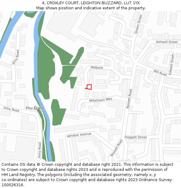 4, CROXLEY COURT, LEIGHTON BUZZARD, LU7 1YX: Location map and indicative extent of plot