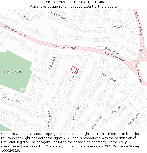 4, CRUD Y CASTELL, DENBIGH, LL16 4PQ: Location map and indicative extent of plot
