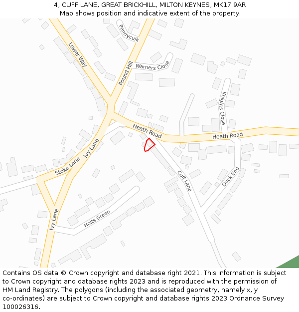 4, CUFF LANE, GREAT BRICKHILL, MILTON KEYNES, MK17 9AR: Location map and indicative extent of plot