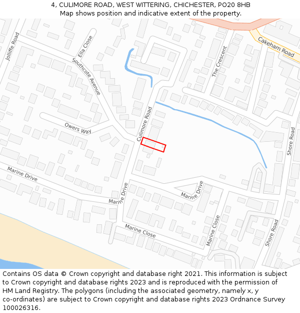 4, CULIMORE ROAD, WEST WITTERING, CHICHESTER, PO20 8HB: Location map and indicative extent of plot