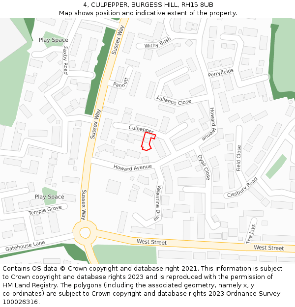 4, CULPEPPER, BURGESS HILL, RH15 8UB: Location map and indicative extent of plot