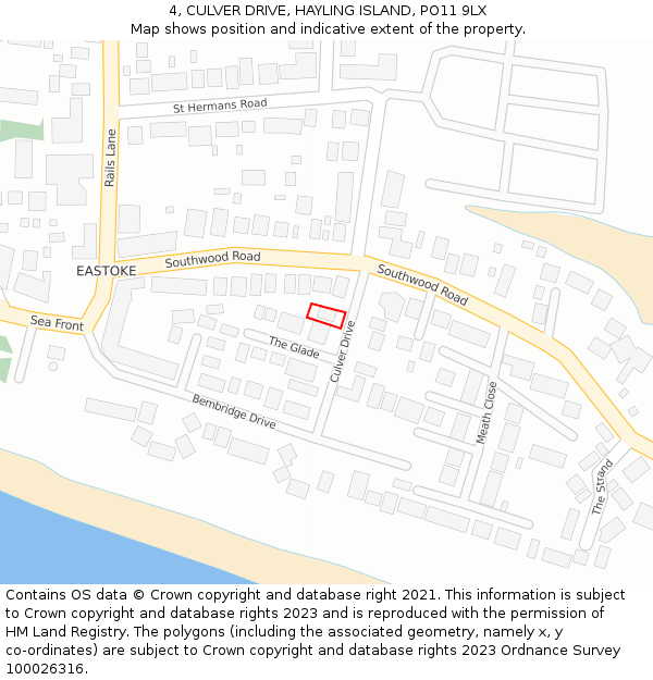 4, CULVER DRIVE, HAYLING ISLAND, PO11 9LX: Location map and indicative extent of plot