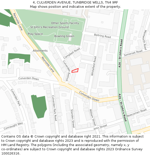 4, CULVERDEN AVENUE, TUNBRIDGE WELLS, TN4 9RF: Location map and indicative extent of plot