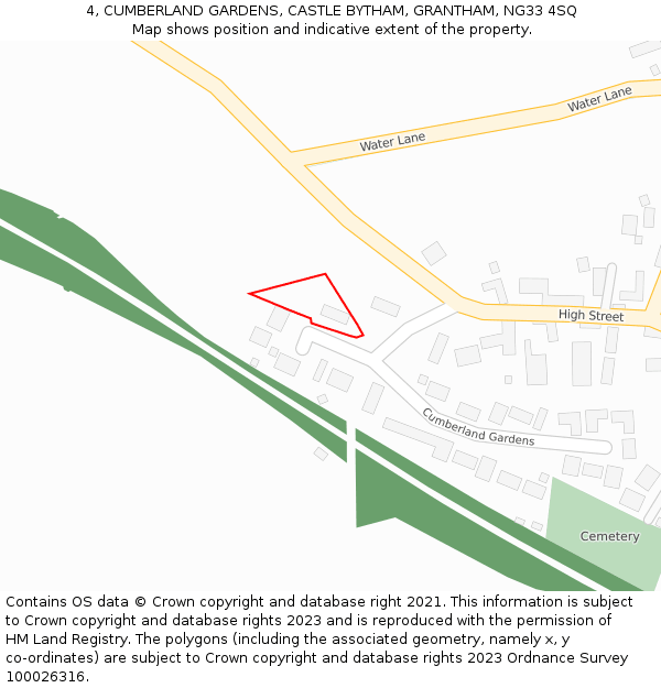 4, CUMBERLAND GARDENS, CASTLE BYTHAM, GRANTHAM, NG33 4SQ: Location map and indicative extent of plot