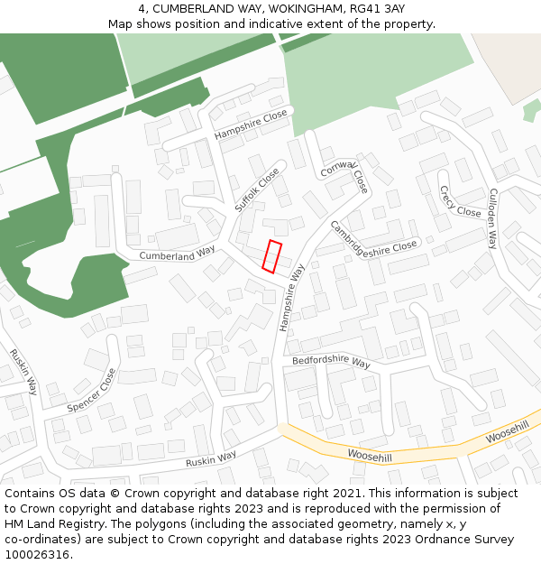 4, CUMBERLAND WAY, WOKINGHAM, RG41 3AY: Location map and indicative extent of plot