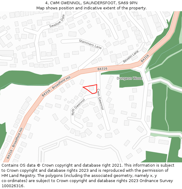 4, CWM GWENNOL, SAUNDERSFOOT, SA69 9PN: Location map and indicative extent of plot