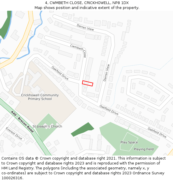 4, CWMBETH CLOSE, CRICKHOWELL, NP8 1DX: Location map and indicative extent of plot