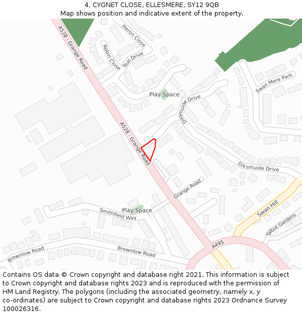 4, CYGNET CLOSE, ELLESMERE, SY12 9QB: Location map and indicative extent of plot