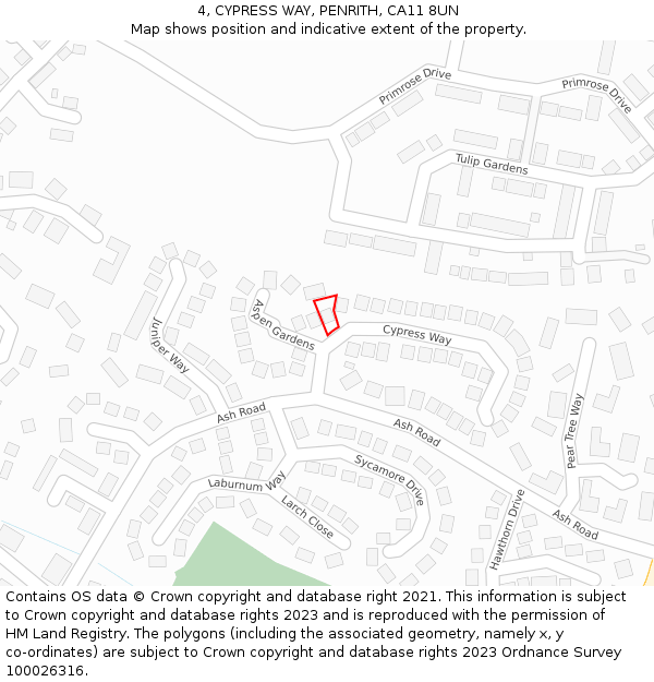 4, CYPRESS WAY, PENRITH, CA11 8UN: Location map and indicative extent of plot