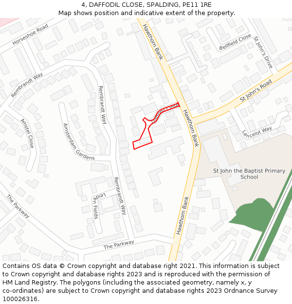 4, DAFFODIL CLOSE, SPALDING, PE11 1RE: Location map and indicative extent of plot