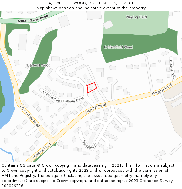 4, DAFFODIL WOOD, BUILTH WELLS, LD2 3LE: Location map and indicative extent of plot