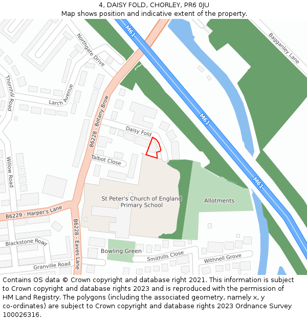 4, DAISY FOLD, CHORLEY, PR6 0JU: Location map and indicative extent of plot