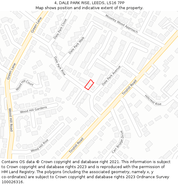 4, DALE PARK RISE, LEEDS, LS16 7PP: Location map and indicative extent of plot