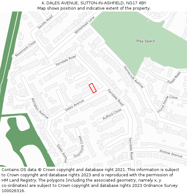 4, DALES AVENUE, SUTTON-IN-ASHFIELD, NG17 4BY: Location map and indicative extent of plot