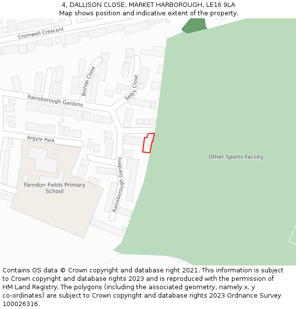 4, DALLISON CLOSE, MARKET HARBOROUGH, LE16 9LA: Location map and indicative extent of plot
