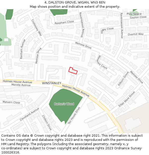 4, DALSTON GROVE, WIGAN, WN3 6EN: Location map and indicative extent of plot