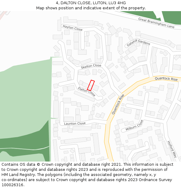 4, DALTON CLOSE, LUTON, LU3 4HG: Location map and indicative extent of plot