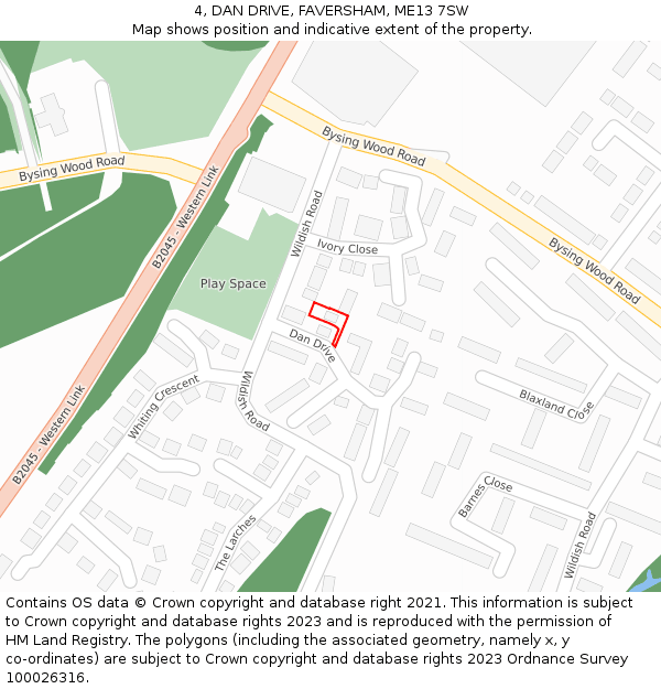4, DAN DRIVE, FAVERSHAM, ME13 7SW: Location map and indicative extent of plot